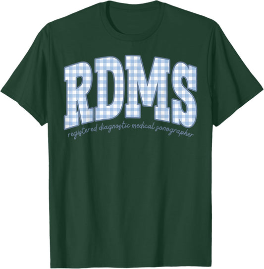 Sonographer Rdms Blue Gingham Work Registered Diagnostic Med T-Shirt - T-Shirt | Forest