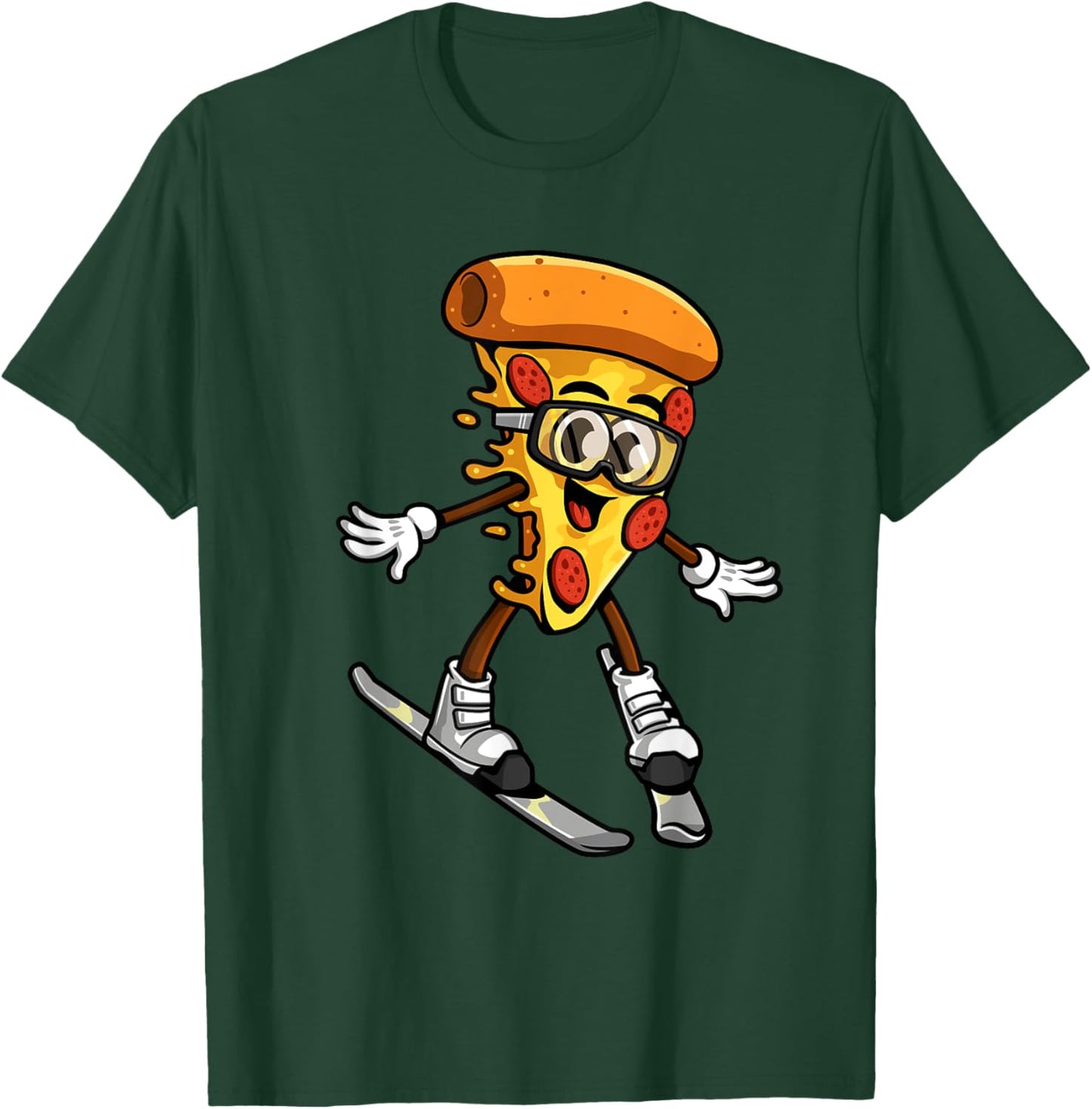 Funny Pizza Ski Cheesy Pie Foodie Skiing Instructor Outfit T-Shirt - T-Shirt | Forest