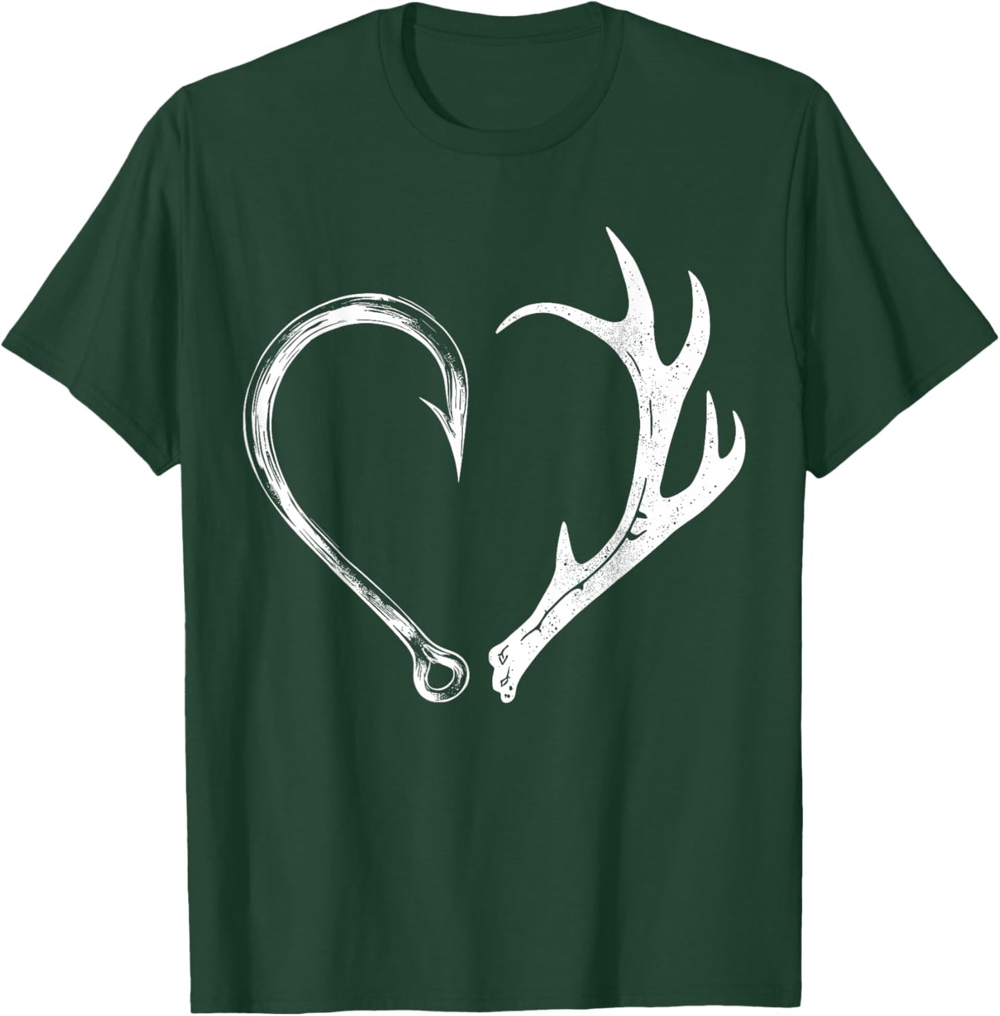 Fishing Hunting Heart Design for Outdoor Lovers T-Shirt - T-Shirt | Forest