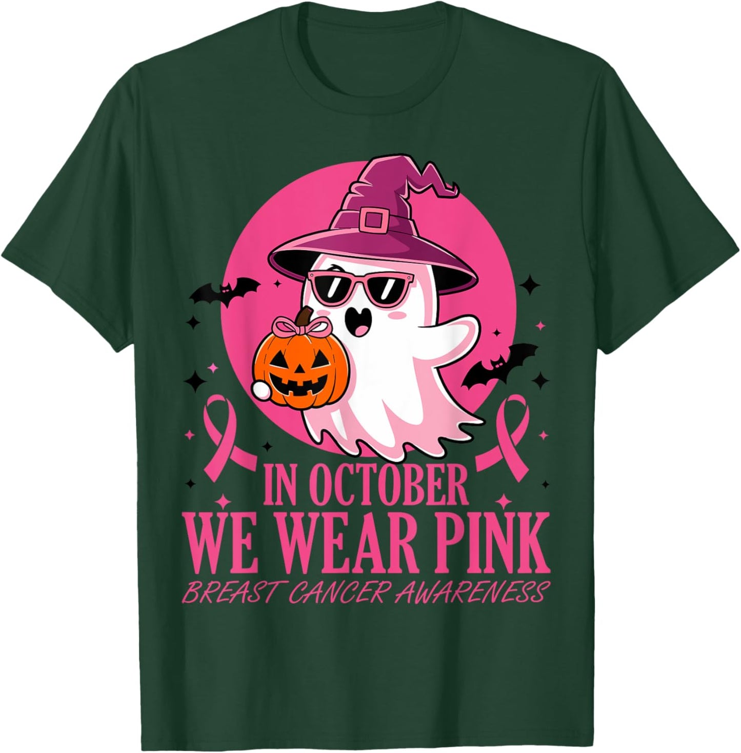 In October We Wear Pink Breast Cancer Awareness Halloween T-Shirt - T-Shirt | Forest