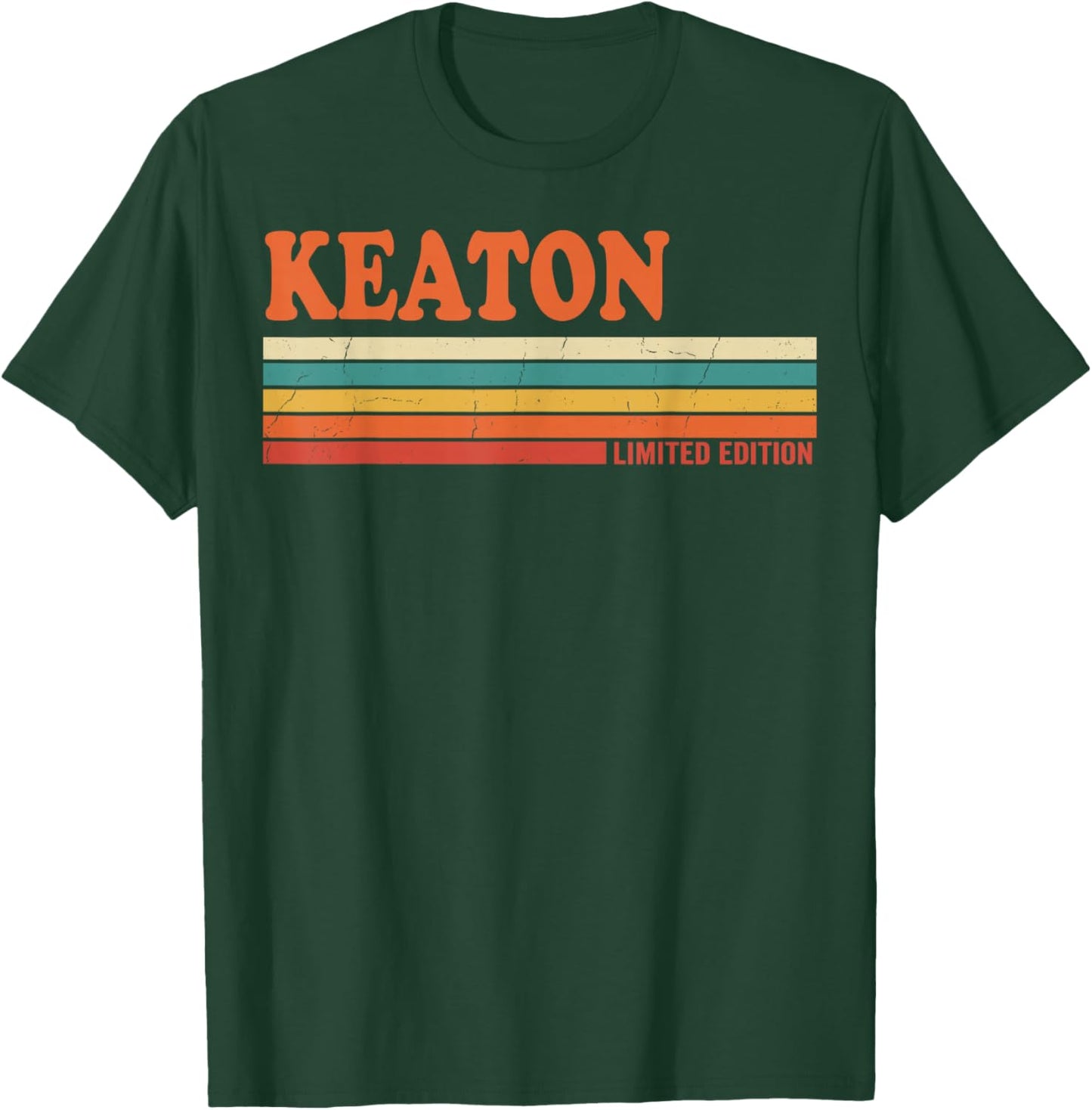 Keaton Retro Personalized First Name Vintage Stripes T-Shirt - T-Shirt | Forest
