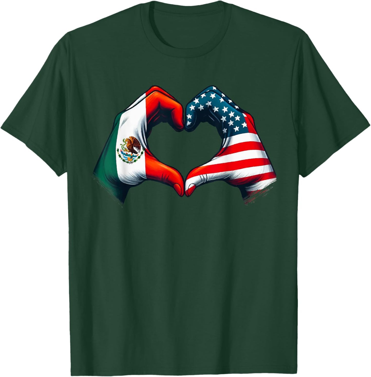 Vintage Mexican American Flag Heart Hands Love Mexico USA T-Shirt - T-Shirt | Forest