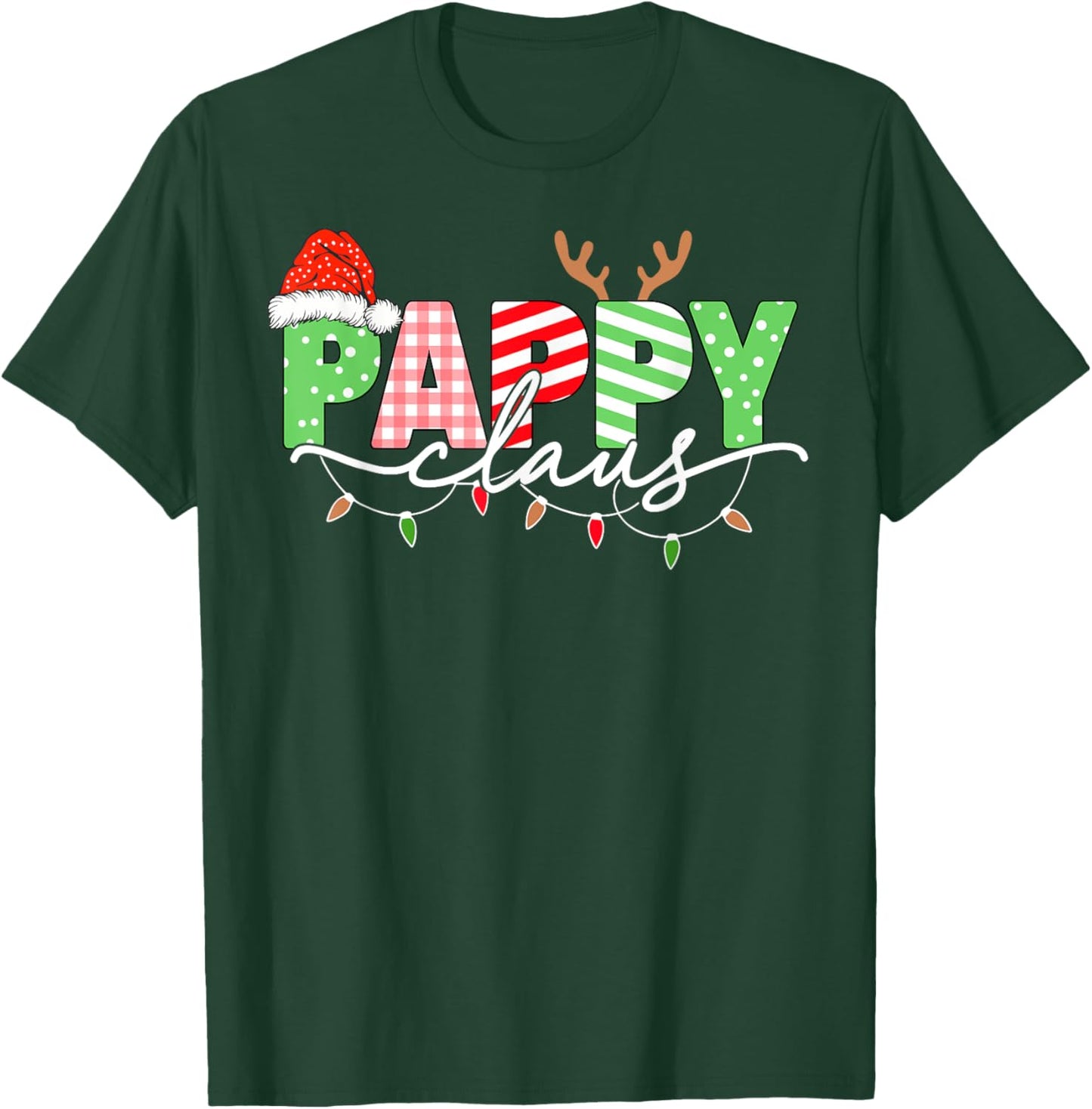 Pappy Claus Christmas Lights Santa Hat Family Matching T-Shirt - T-Shirt | Forest