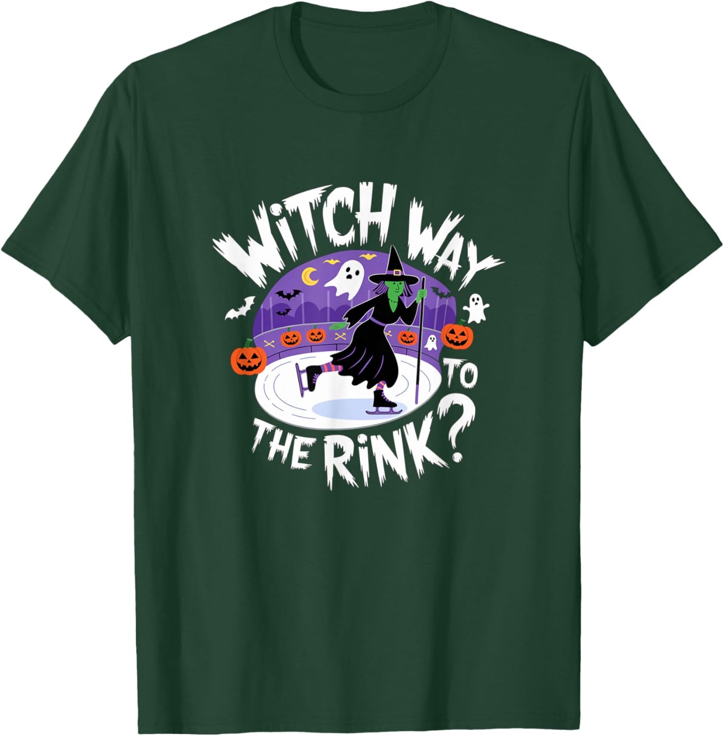 Witch Way to The Rink Funny Spooky Halloween Ice skating T-Shirt - T-Shirt | Forest