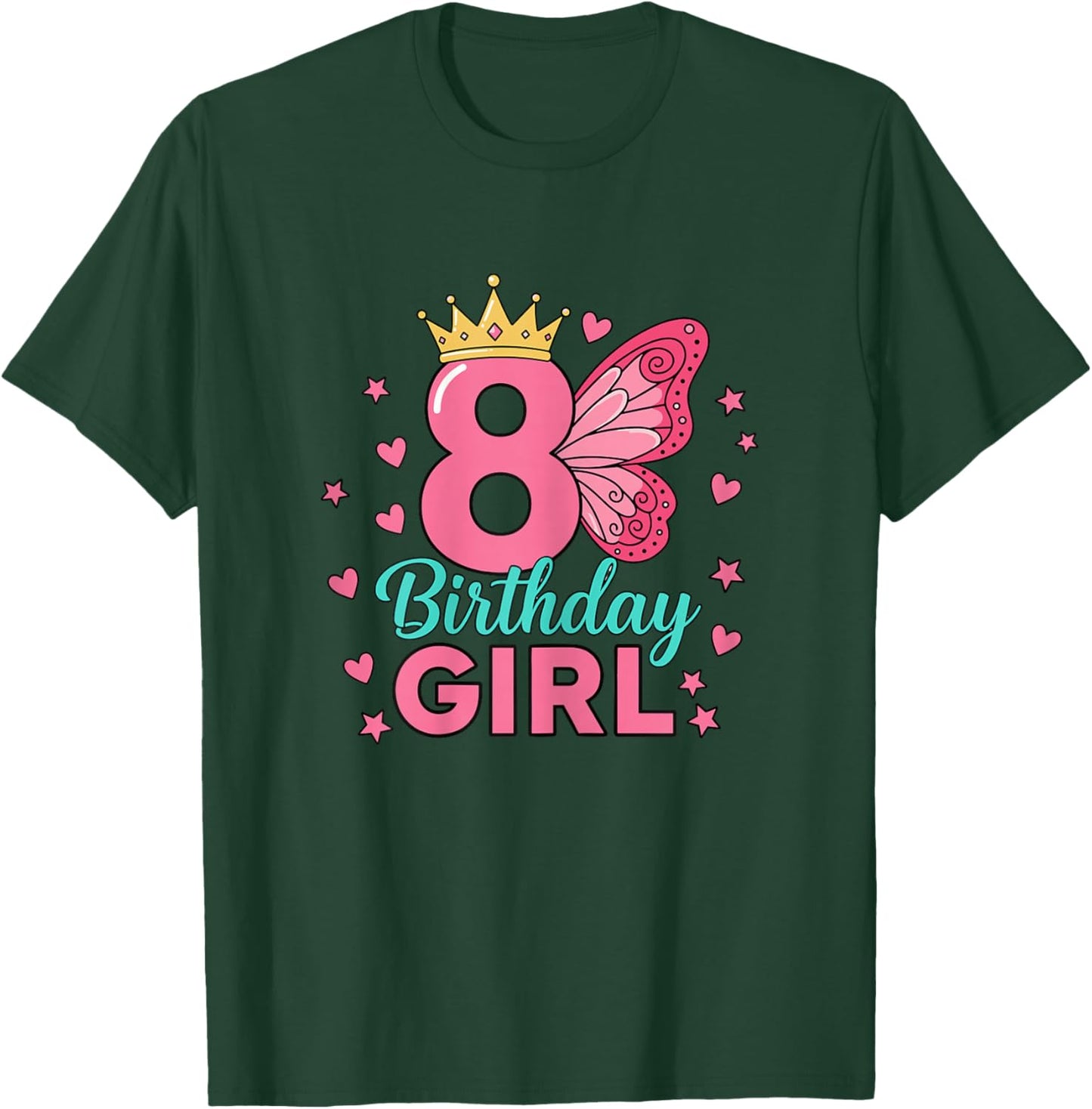 Fairy Wings Butterfly 8th Birthday Girl Princess T-Shirt - T-Shirt | Forest