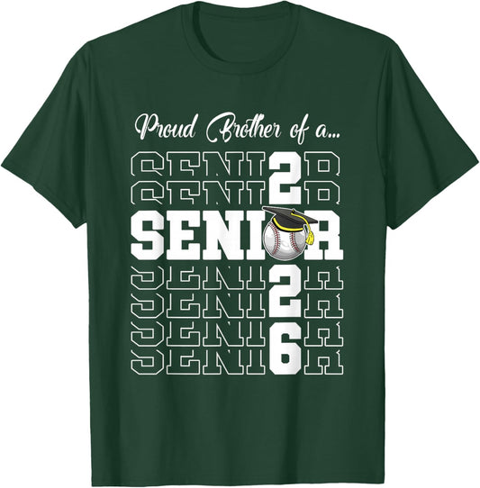 Senior 2026 Baseball Brother Gift Class of 2026 Proud Bro T-Shirt - T-Shirt | Forest