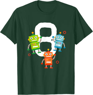 8 Year Old Robot Birthday Boy Party Funny Robotics T-Shirt - T-Shirt | Forest