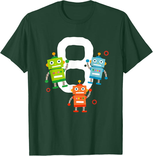 8 Year Old Robot Birthday Boy Party Funny Robotics T-Shirt - T-Shirt | Forest