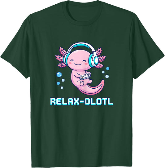Relax-olotl Axolotl Gaming Headphones Funny Pun Gamer Cute T-Shirt - T-Shirt | Forest