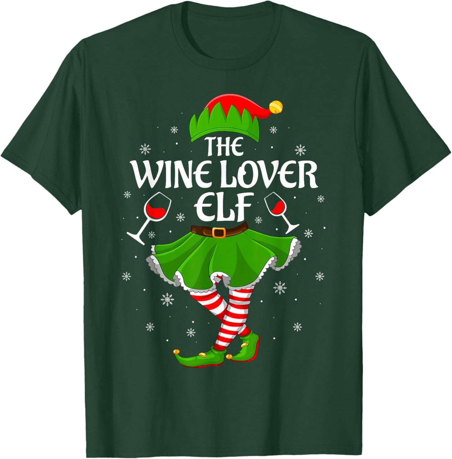 Wine Lover Elf Christmas Family Girls Women Elf Squad Xmas T-Shirt - T-Shirt | Forest