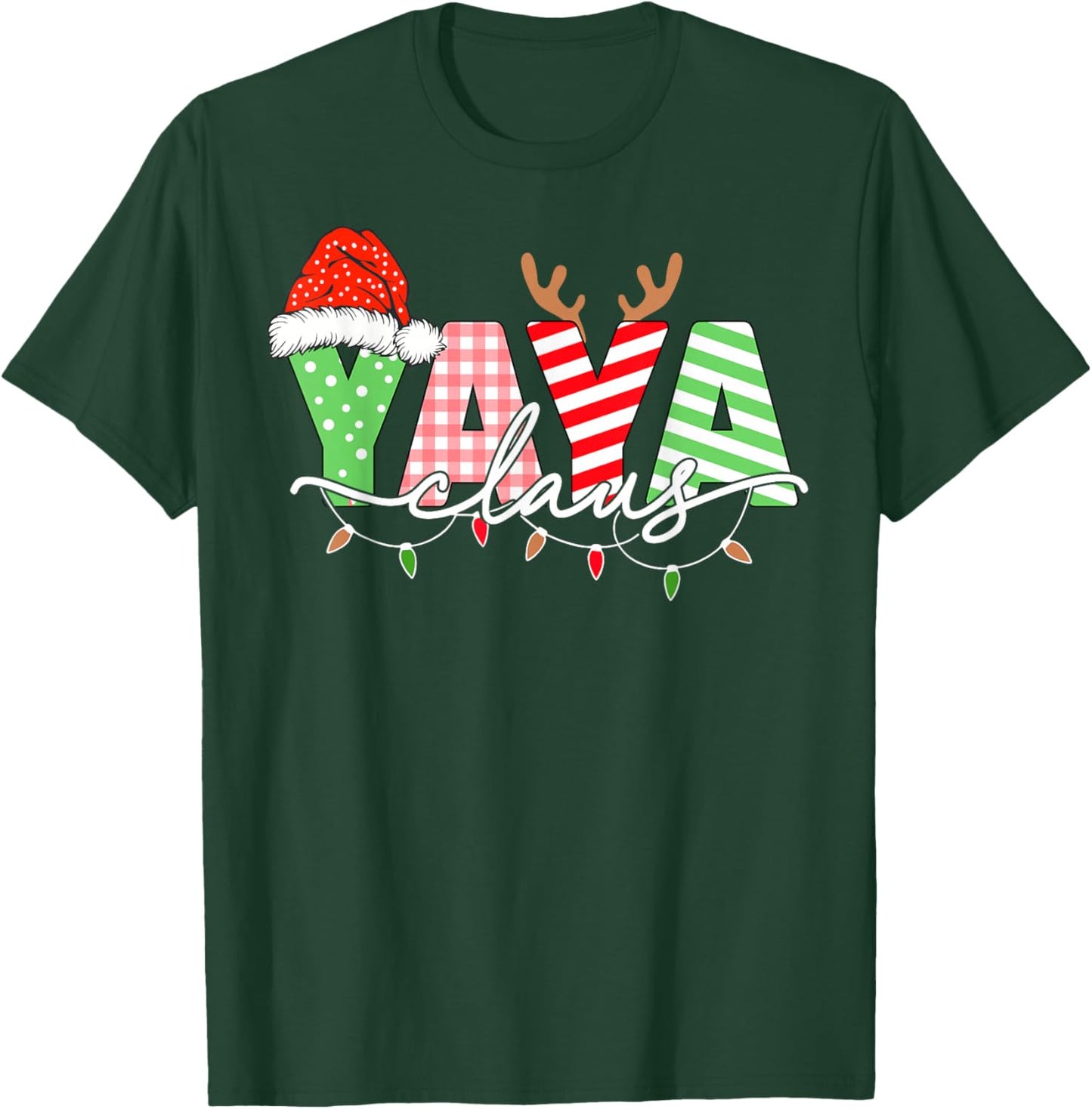 Yaya Claus Christmas Lights Santa Hat Family Matching T-Shirt - T-Shirt | Forest