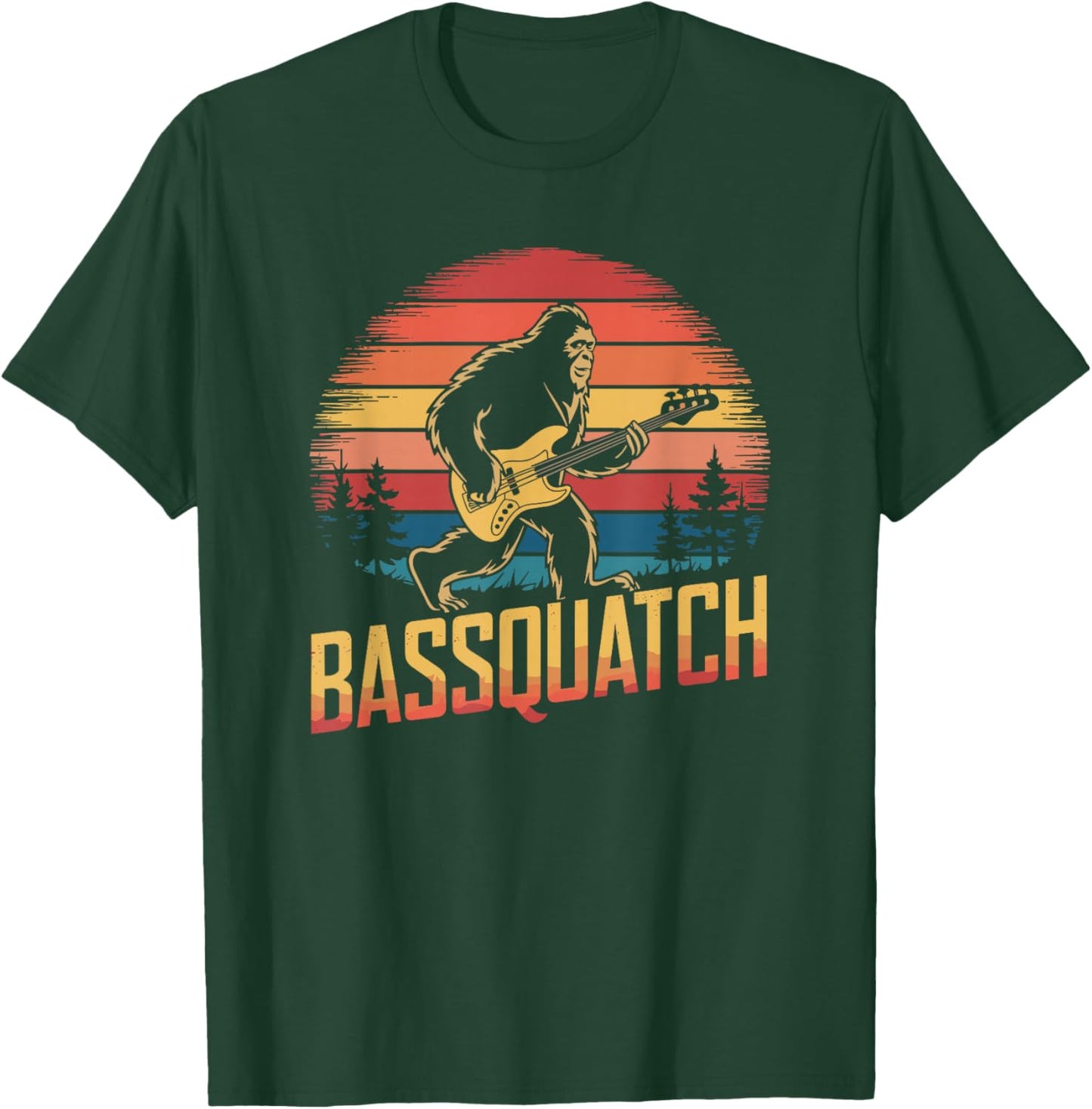 Bassquatch, Retro Bigfoot Bass Guitar Sasquatch T-Shirt - T-Shirt | Forest