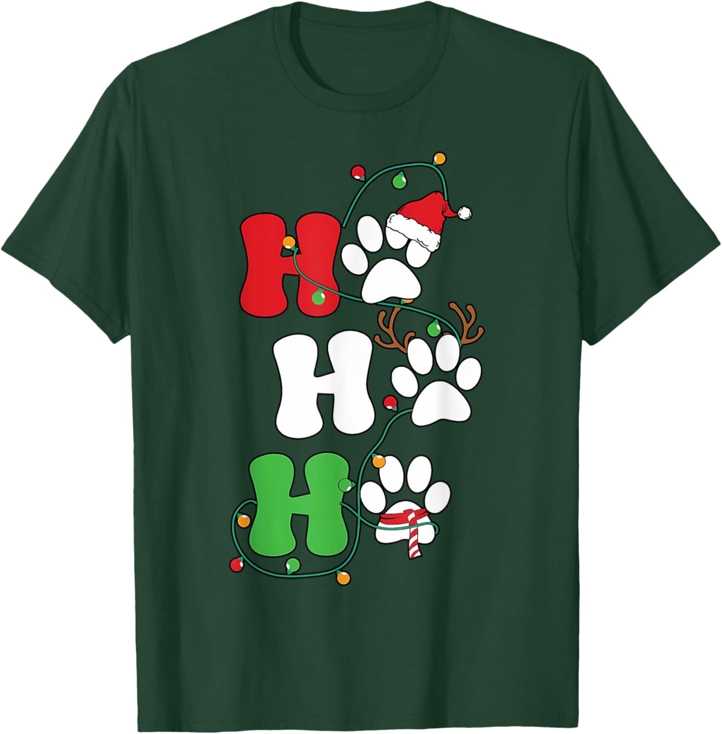 Ho Ho Ho Christmas Dog Paws Print Funny Christmas Dog Lover T-Shirt - T-Shirt | Forest