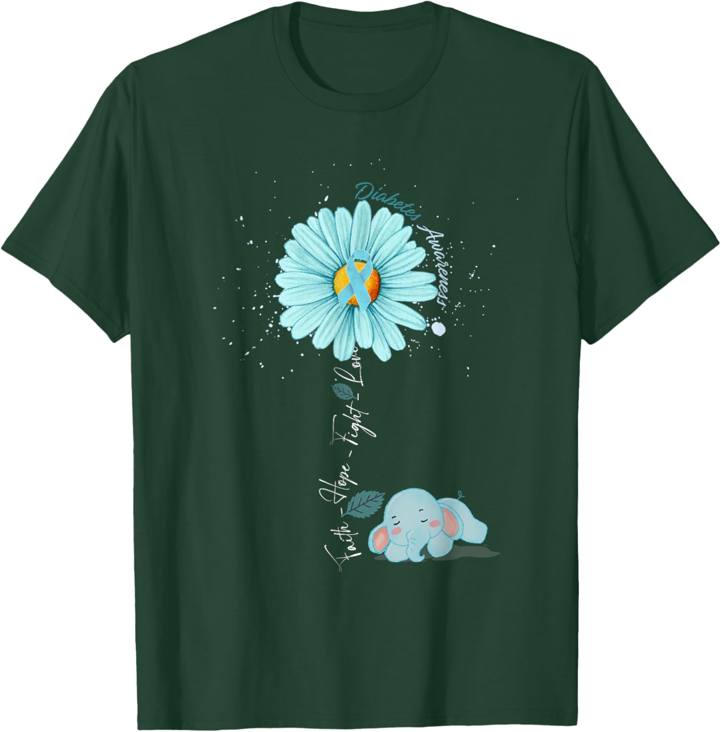 Faith Hope Fight Love Elephant Type 1 Diabetes Awareness Day T-Shirt - T-Shirt | Forest