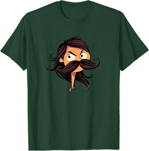 Funny Bearded Girl with Mustache for a Cool Cartoon Look T-Shirt - T-Shirt | Forest