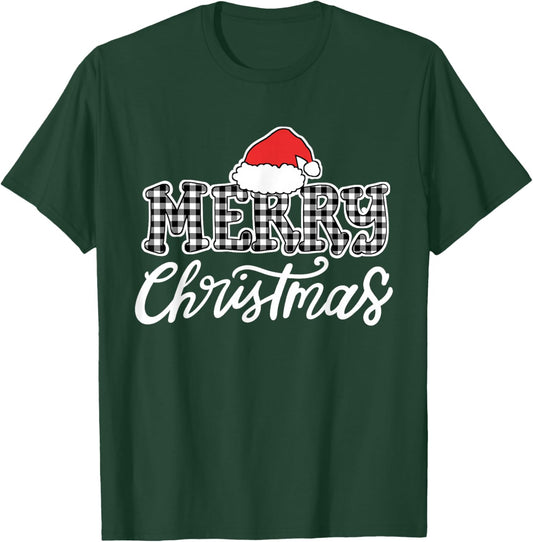 Merry Christmas Buffalo Black and White Plaid Men Women Kids T-Shirt - T-Shirt | Forest