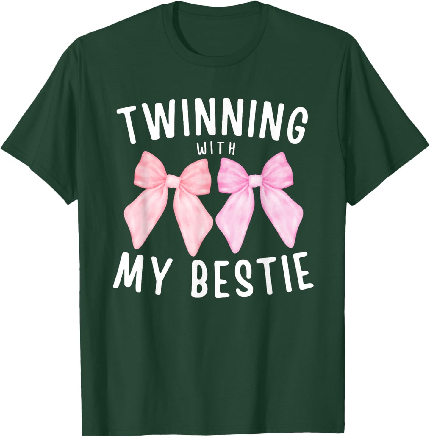 Pink Bow Twinning With My Bestie Twin Matching Twins Friends T-Shirt - T-Shirt | Forest