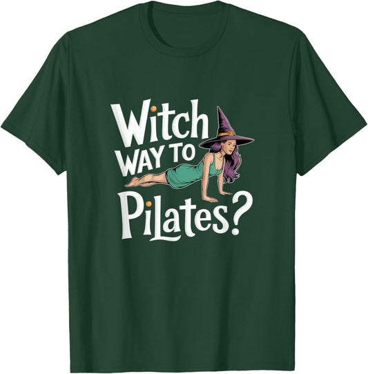 Witch Way to Pilates Funny Halloween Pilates Yoga Reformer T-Shirt - T-Shirt | Forest