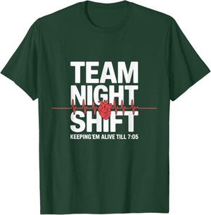 Night Team Shift Nurse Life Medical Heartbeat Healthcare T-Shirt - T-Shirt | Forest