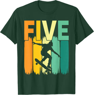 5th Birthday Retro Skateboard Skater Boys Kids 5 Years Old T-Shirt - T-Shirt | Forest