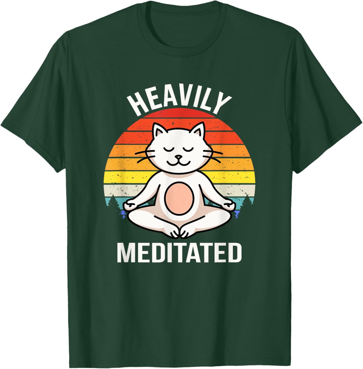 Heavily Meditated Yoga Meditation Spiritual Buddhist Cat Women Kids T-Shirt - T-Shirt | Forest