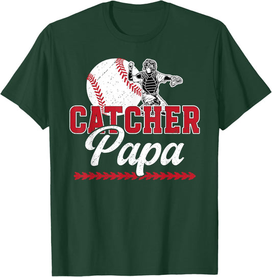 Baseball Catcher Papa Proud Papa of A Baseball Catcher T-Shirt - T-Shirt | Forest