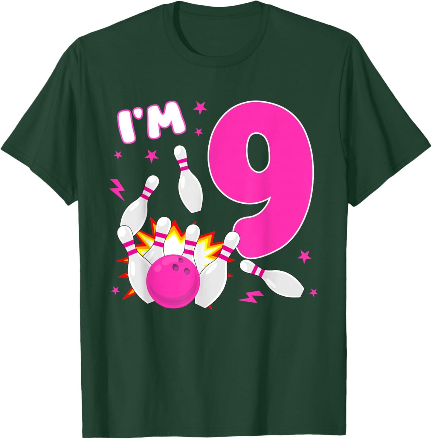 9th Birthday Girl Bowling Themed Party 9 Year Old T-Shirt - T-Shirt | Forest
