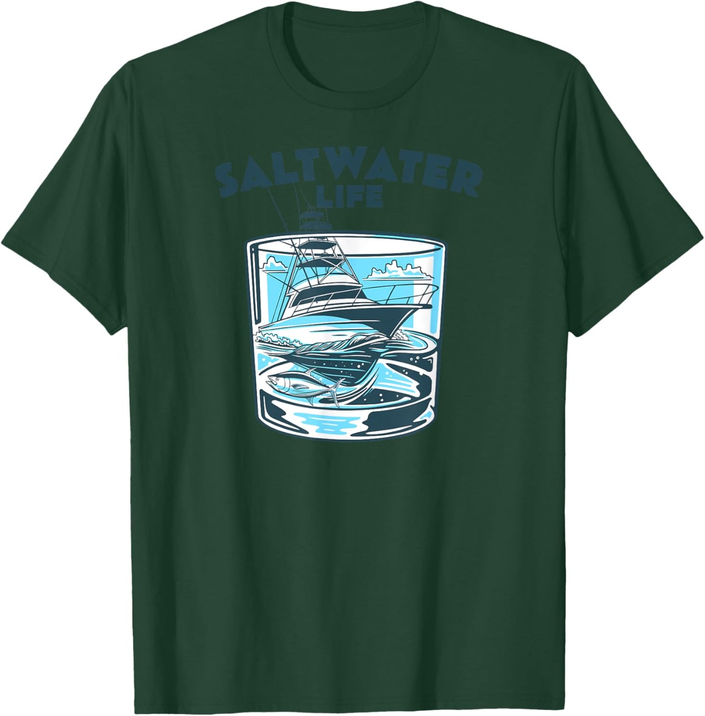 Saltwater Fishing Saltwater Life Glasses and Waves High Seas T-Shirt - T-Shirt | Forest