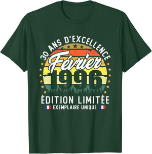 Vintage February 1996 30th Birthday Gift T-Shirt - T-Shirt | Forest