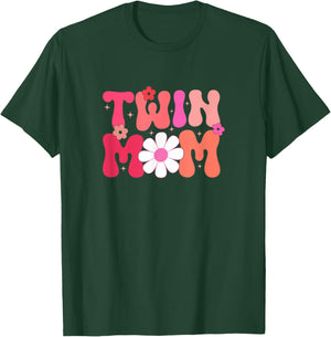 Groovy Twin Mama Funny Mother's Day For New Mom Of Twins T-Shirt - T-Shirt | Forest