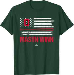 USA Flag Bat Masyn Winn St Louis Baseball MLBPA T-Shirt - T-Shirt | Forest