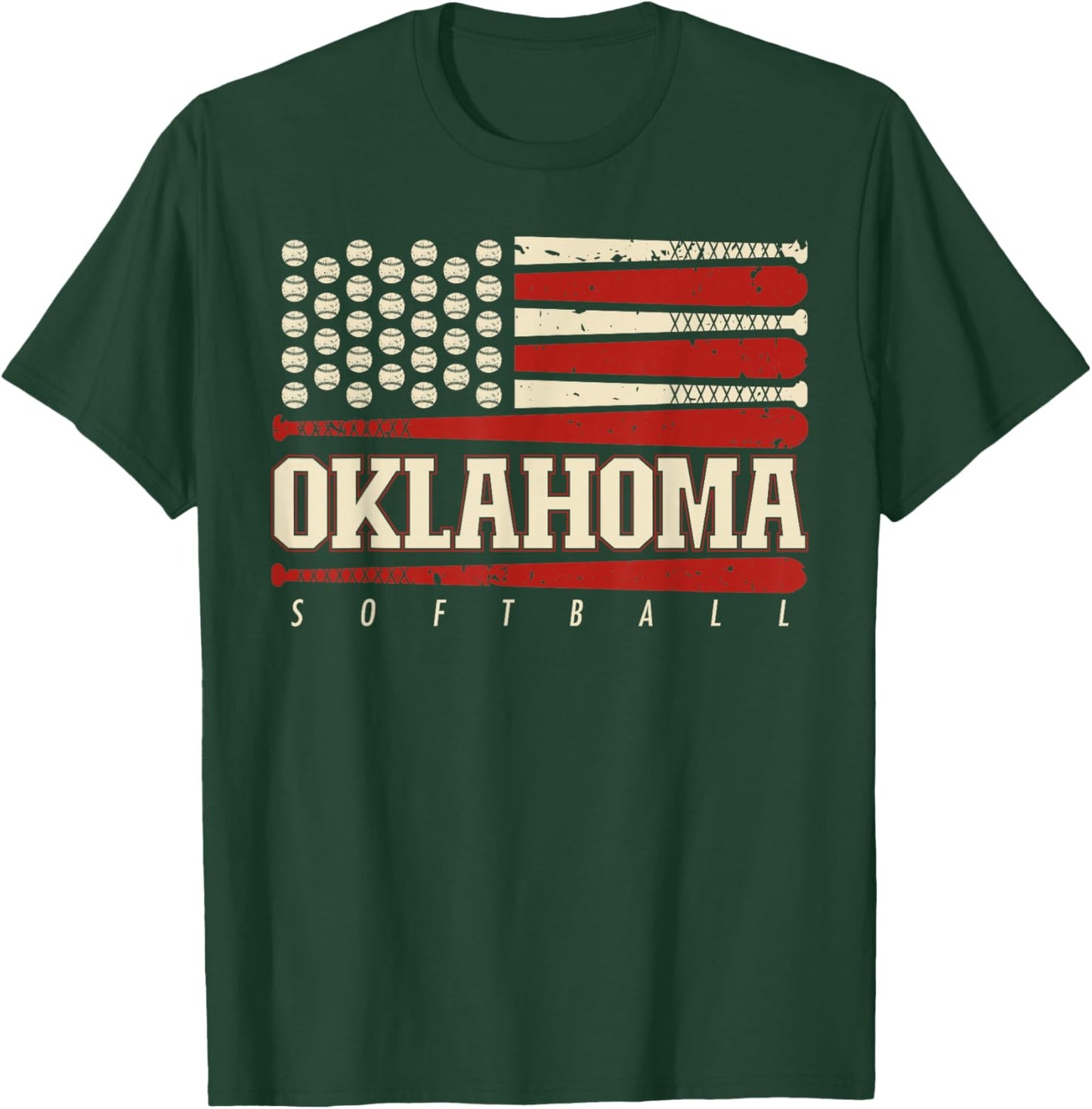 Oklahoma Softball USA Flag Softball Fan Kids Team T-Shirt - T-Shirt | Forest