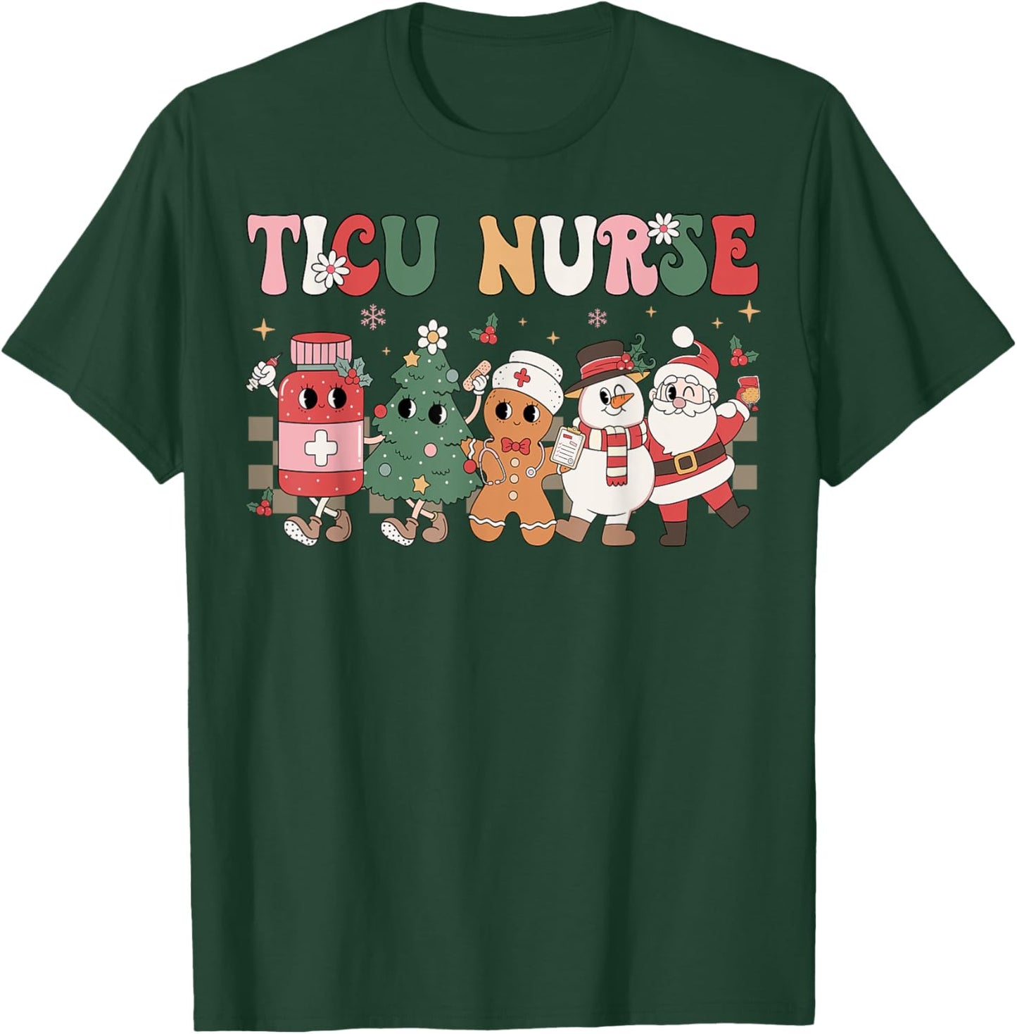 Retro TICU Nurse Christmas Intensive Care Unit Nursing Group T-Shirt - T-Shirt | Forest