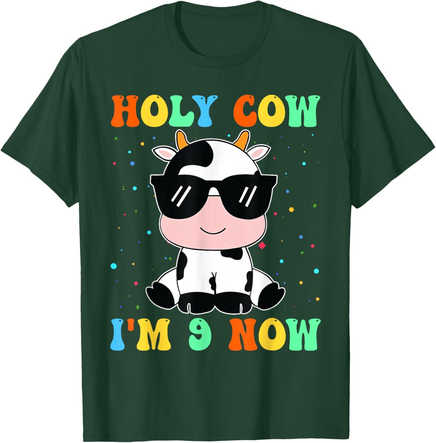 Kids Holy Cow I'm Two 9 Years Old 9th Birthday Boy Girl T-Shirt - T-Shirt | Forest