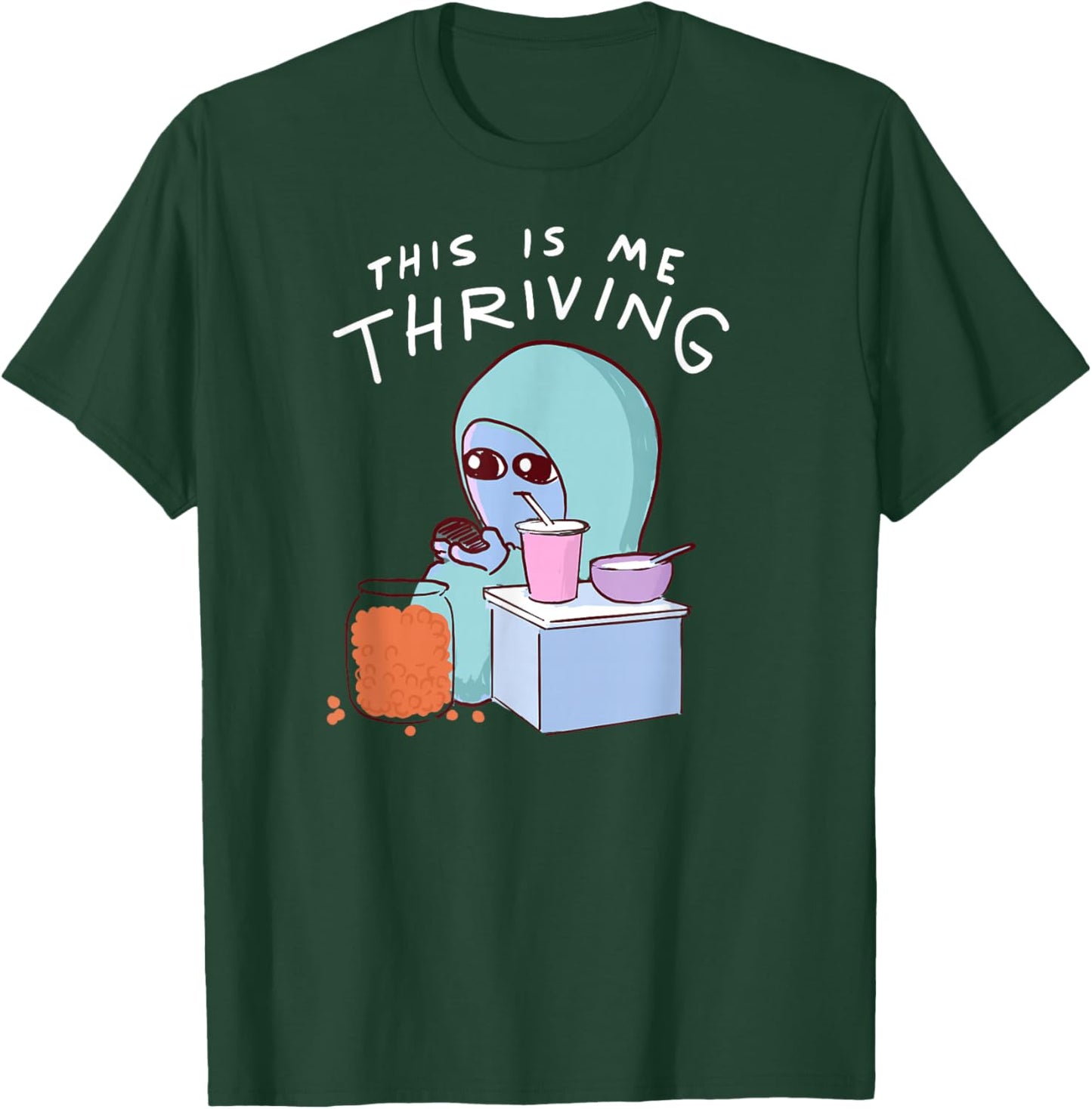 Threadless Nathan W. Pyle This Is Me Thriving Graphic T-Shirt - T-Shirt | Forest