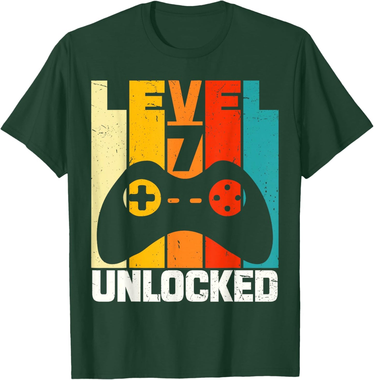 Funny 7th Birthday Level 7 Unlocked Seven Years Old Vintage T-Shirt - T-Shirt | Forest