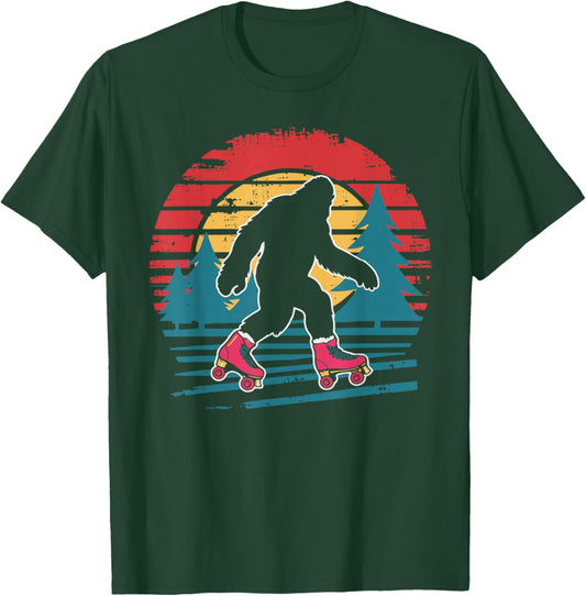 Retro Bigfoot Roller Skating Sasquatch 80s Skater T-Shirt - T-Shirt | Forest