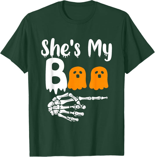 She's My Boo Matching Halloween Pajama Couples He's My Boo T-Shirt - T-Shirt | Forest