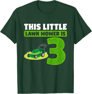 Kids 3rd Lawn Mower Birthday Party Three Year Old Boy Lawn Mowing T-Shirt - T-Shirt | Forest