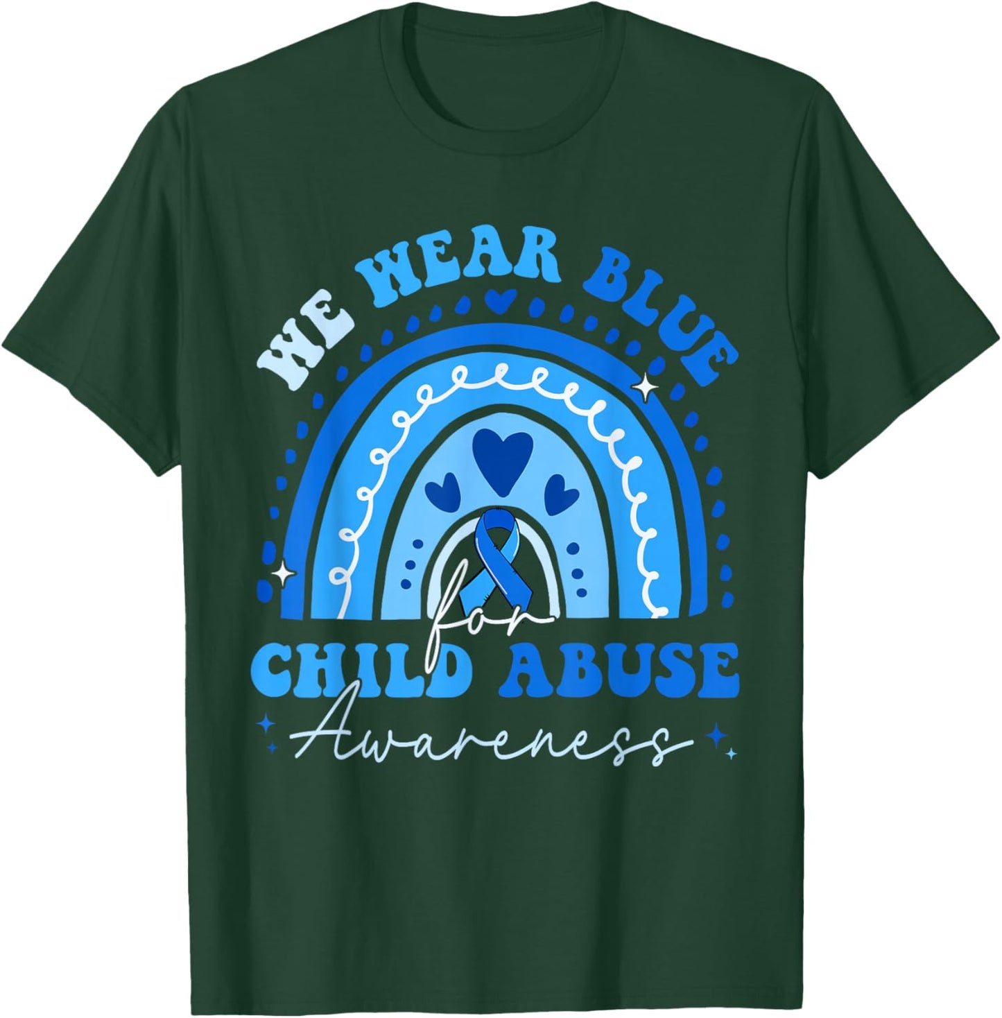 We Wear Blue Child Abuse Awareness Rainbow Men Women Kids T-Shirt - T-Shirt | Forest