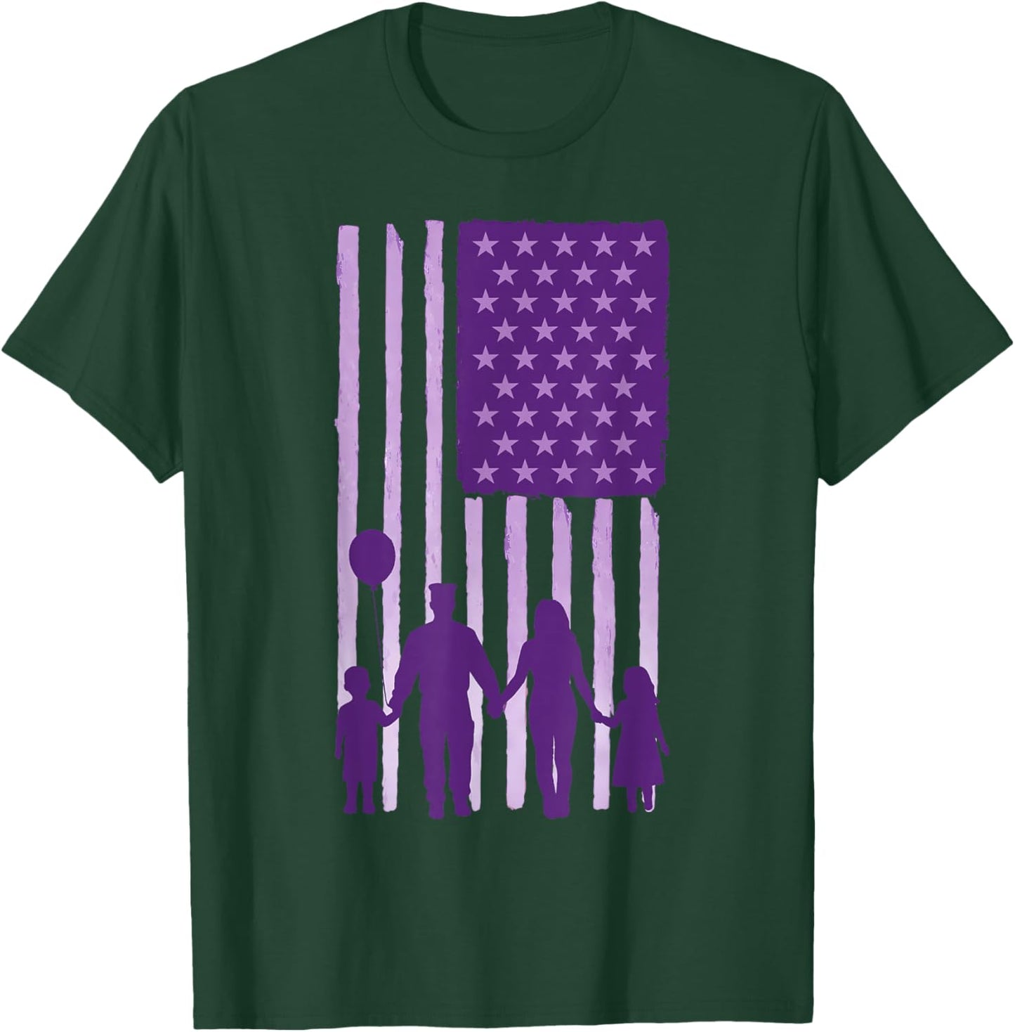 Purple Up Military Child Month Family Support Kids US Flag T-Shirt - T-Shirt | Forest