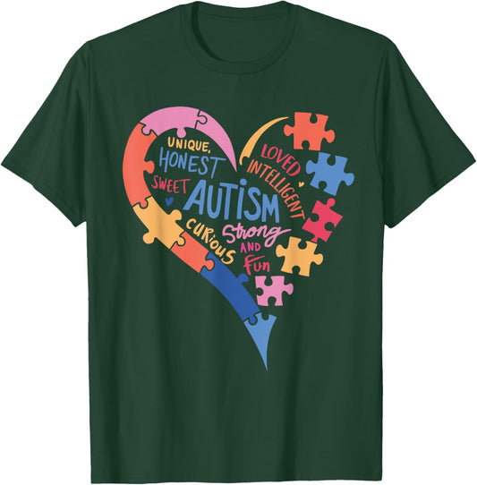 Autism Awareness Puzzle Piece Words Love Autism Heart Women T-Shirt - T-Shirt | Forest