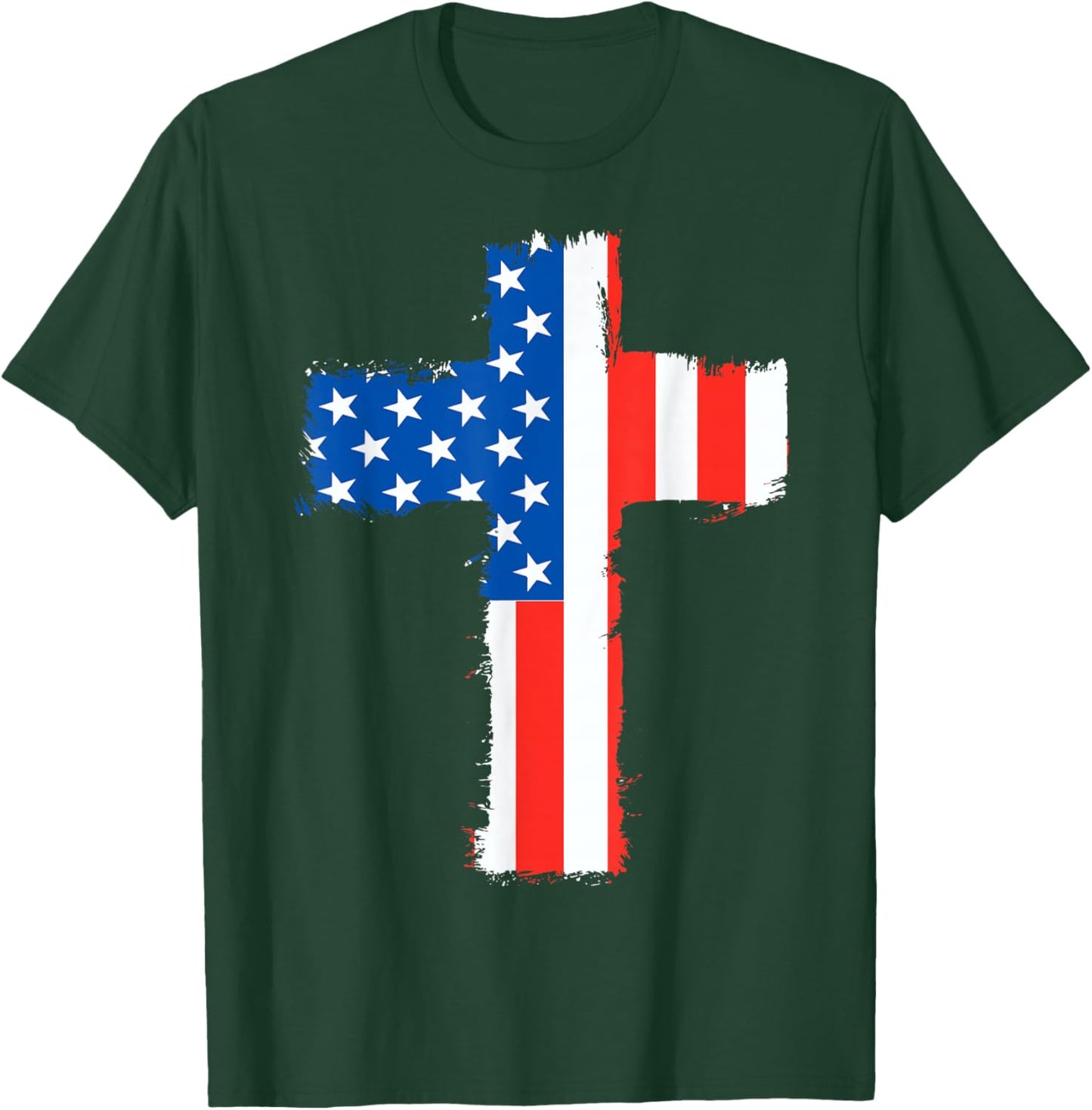 Cross Red White Blue American Flag July 4th Independence Day T-Shirt - T-Shirt | Forest