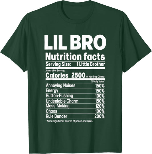 Little Brother Funny Sibling Humor Lil Bro Nutrition Facts T-Shirt - T-Shirt | Forest