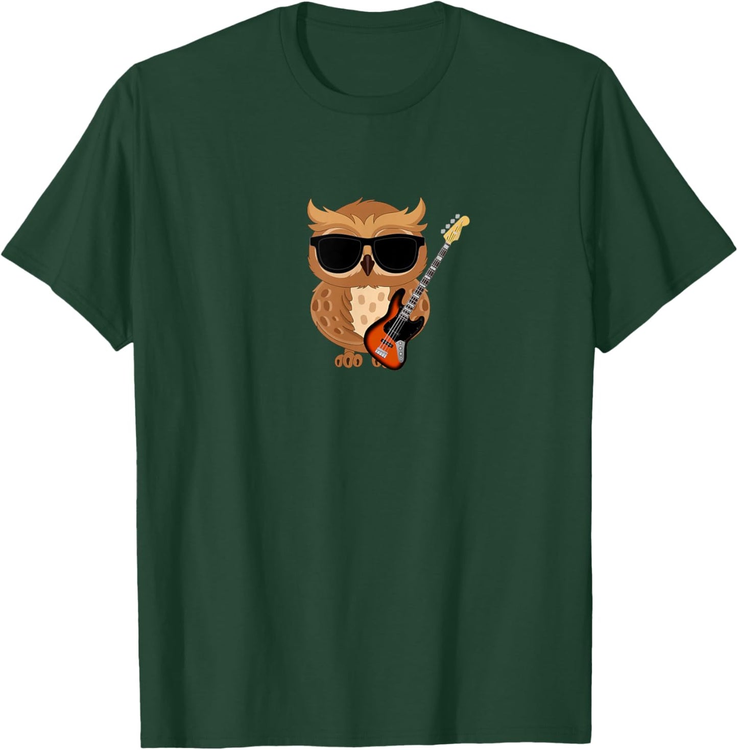 Funny Owl Wearing Sunglasses Playing Bass Guitar T-Shirt - T-Shirt | Forest