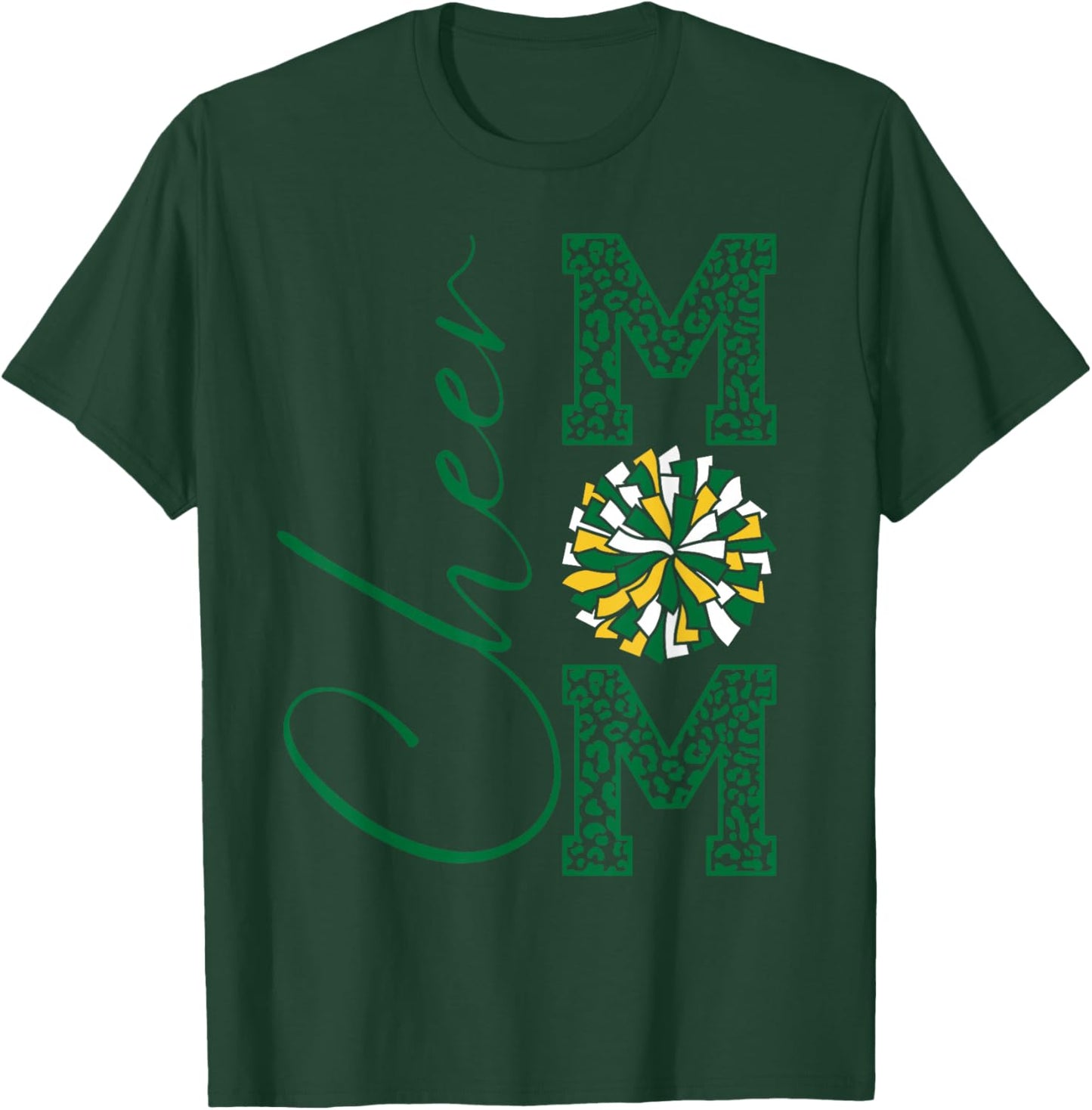 Cheer Mom | Green Yellow White | Gold | Leopard Print T-Shirt - T-Shirt | Forest