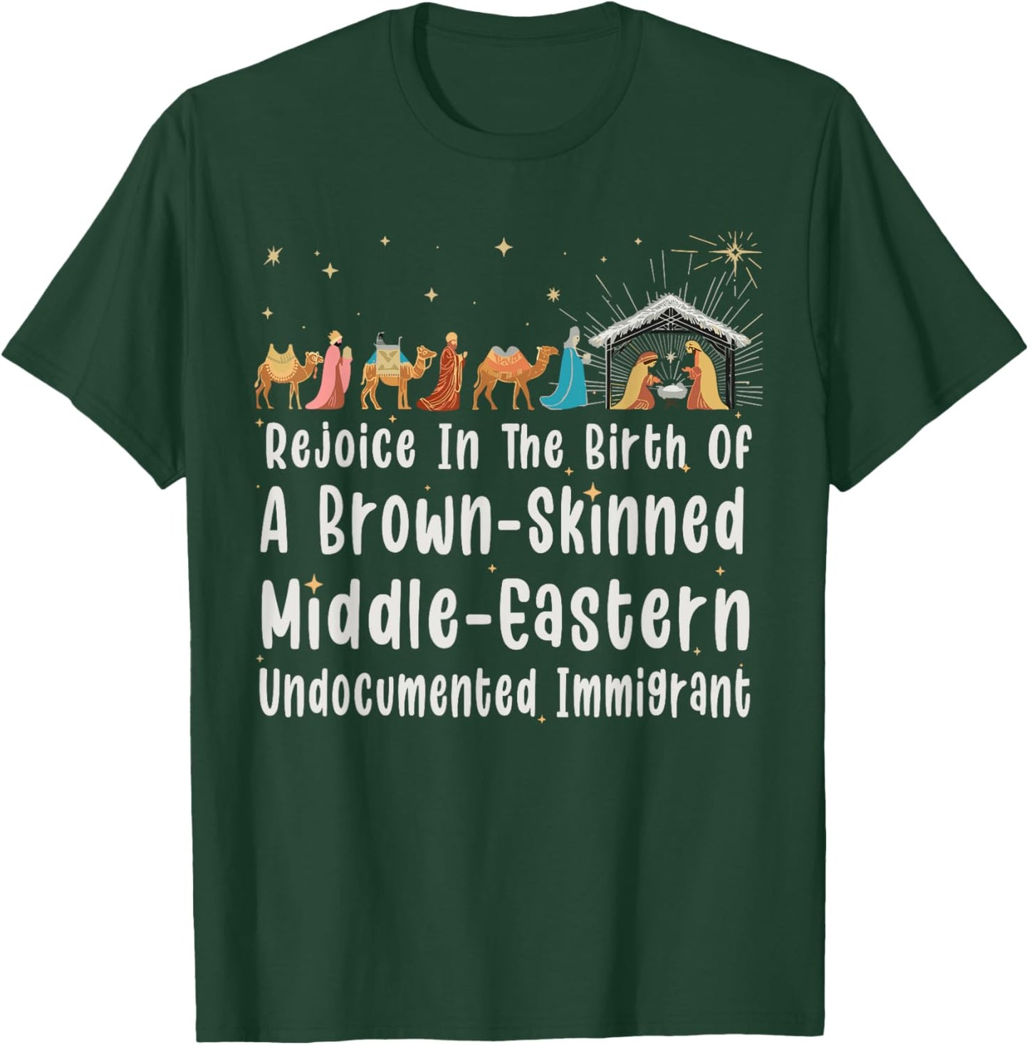 Rejoice In The Birth Of A Brown Skinned Christmas Jesus Xmas T-Shirt - T-Shirt | Forest