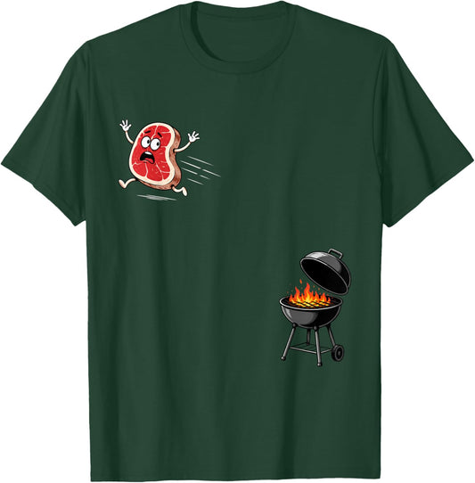 Steak Dive Funny Flying Steak BBQ Grilling Cartoon Humor T-Shirt - T-Shirt | Forest