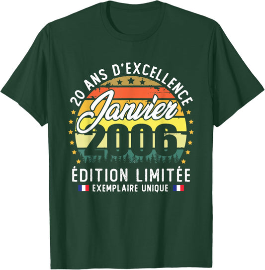 Vintage January 2006 Birthday Gift 20 Years T-Shirt - T-Shirt | Forest