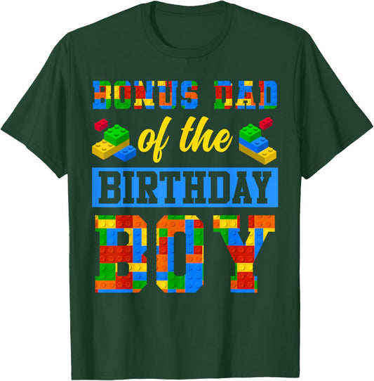 Bonus Dad Of The Birthday Boy Building Block Bday Party T-Shirt - T-Shirt | Forest